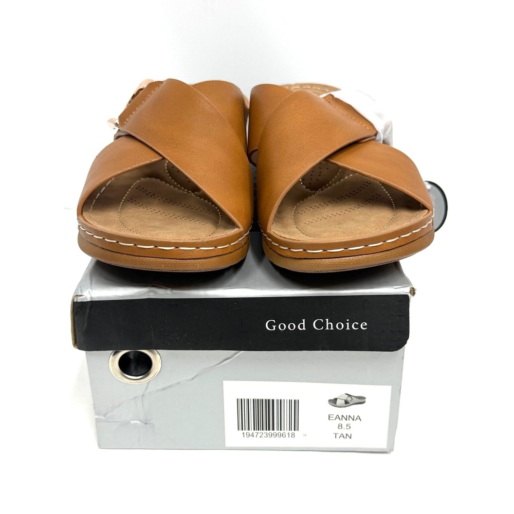 GC Shoes Women's Eanna Crisscross Comfort Wedge Sandals Tan Size 8.5M NWT/BOX